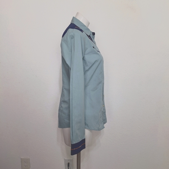 Cruel Denim Blue Cowgirl Rodeo Embroidered Long Sleeve Button Down Shirt Size M - Picture 6 of 15